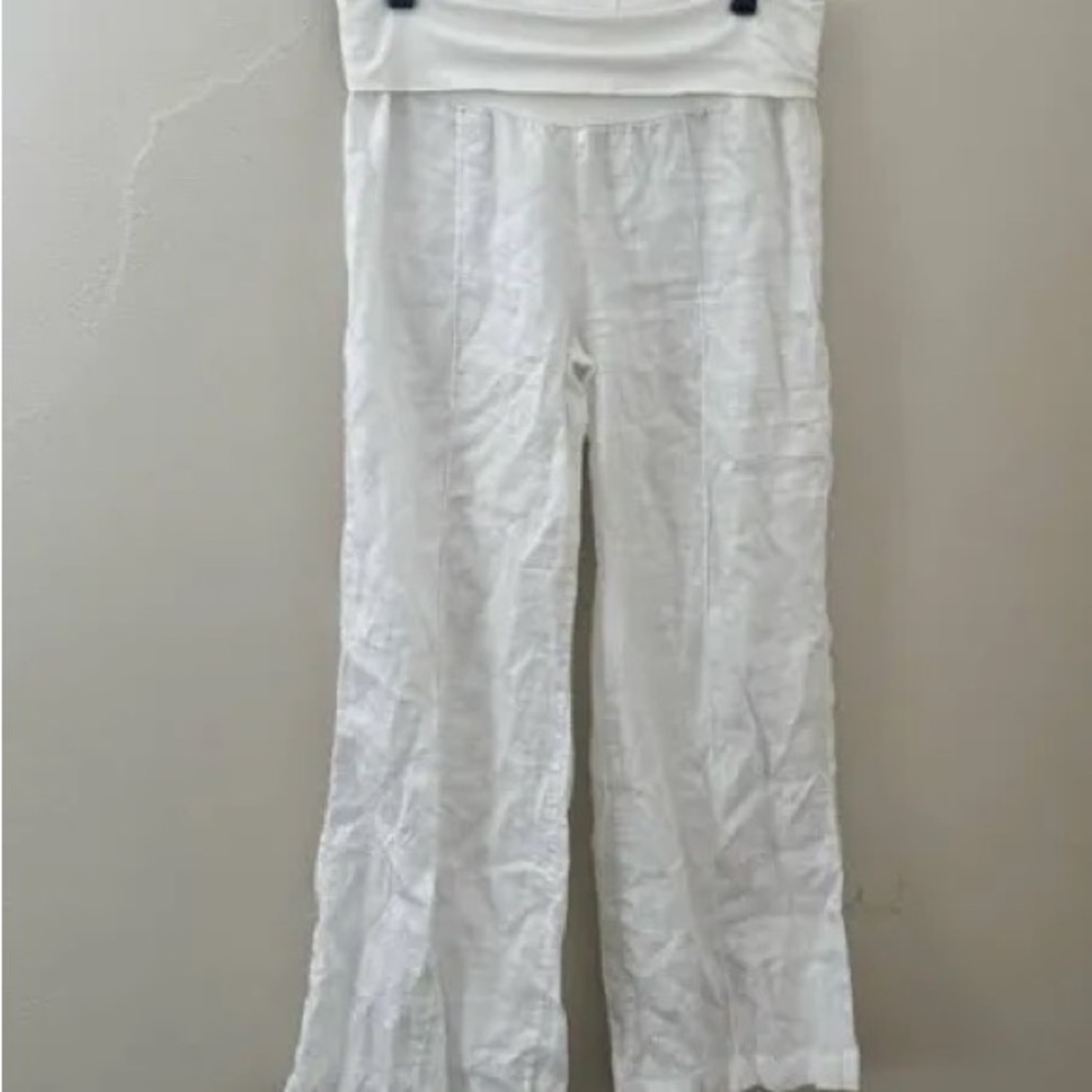 Just Living White Wide-Leg Linen Pants